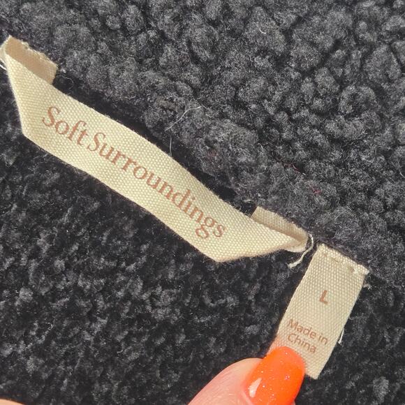 Soft Surroundings EUC Sweater Vest Boucle Open Front Cardigan Suede Large black - Picture 4 of 14